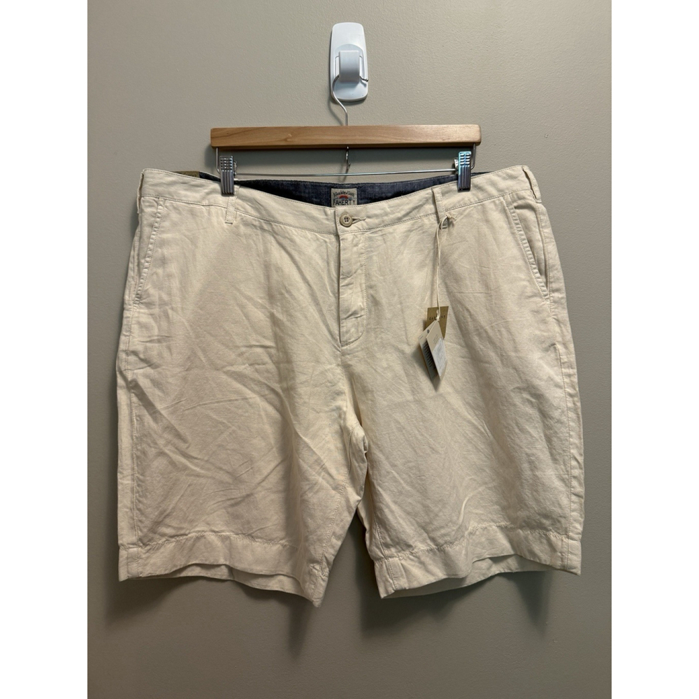 FAHERTY Tradewinds Shorts 7.5” Inseam Linen Blend‎ Cream Tan Mens Size 40 NWT
